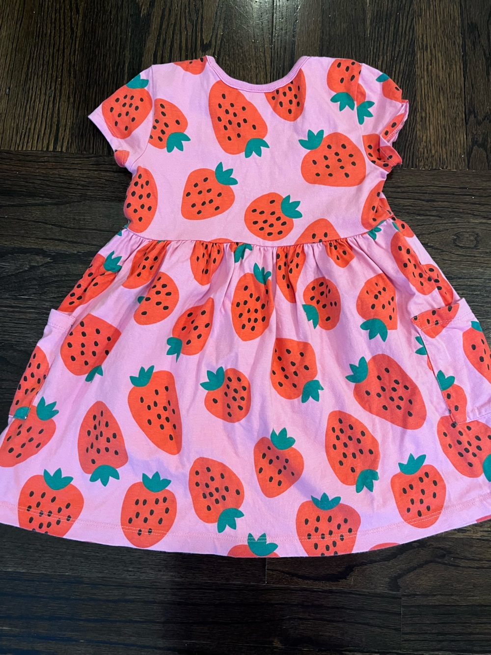 Hanna Andersson Pink Dress with Red Strawberry Print and Green Leaves